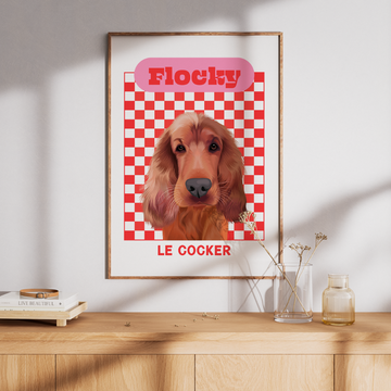 Portrait_chien_personnalisé_cocker-_Style_Damier Rouge